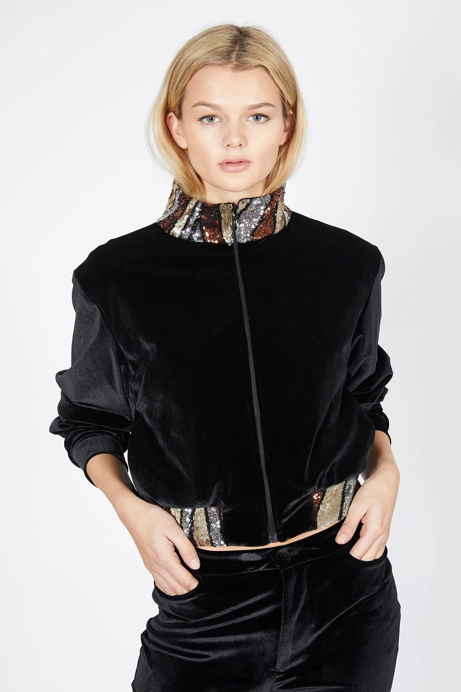 Ilona Rich Bronze Sequin Detail Crop Jacket