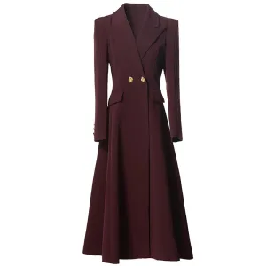 Isobel Turn-down Collar Long Sleeves Metal Button Pockets Solid Color Office Lady Outerwear
