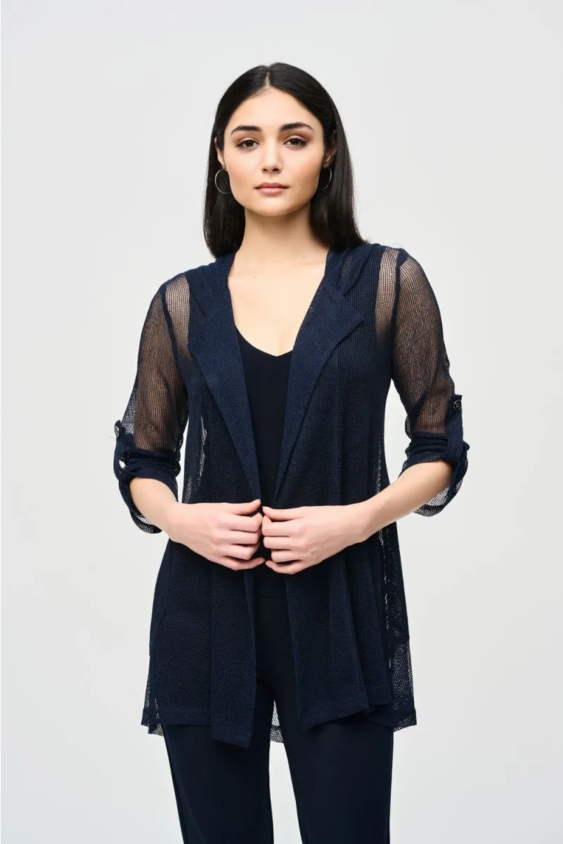 Joseph Ribkoff 3/4 Roll Tab Sleeves Mesh Hooded Jacket 241075