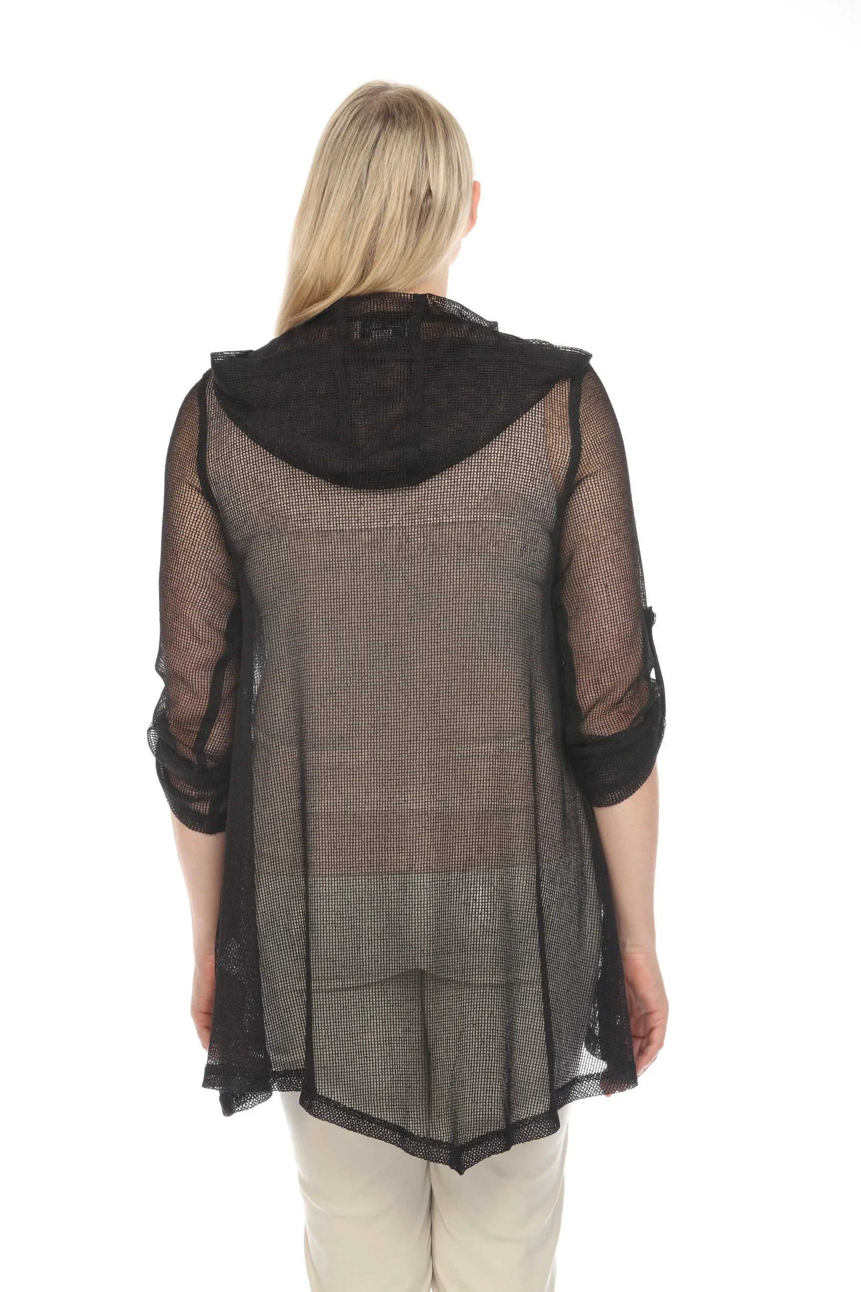 Joseph Ribkoff 3/4 Roll Tab Sleeves Mesh Hooded Jacket 241075