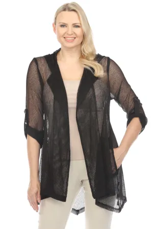 Joseph Ribkoff 3/4 Roll Tab Sleeves Mesh Hooded Jacket 241075