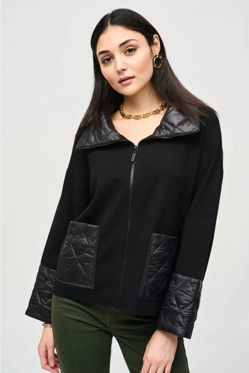 Joseph Ribkoff Black Quilted Zip Front Knit Jacket 243933