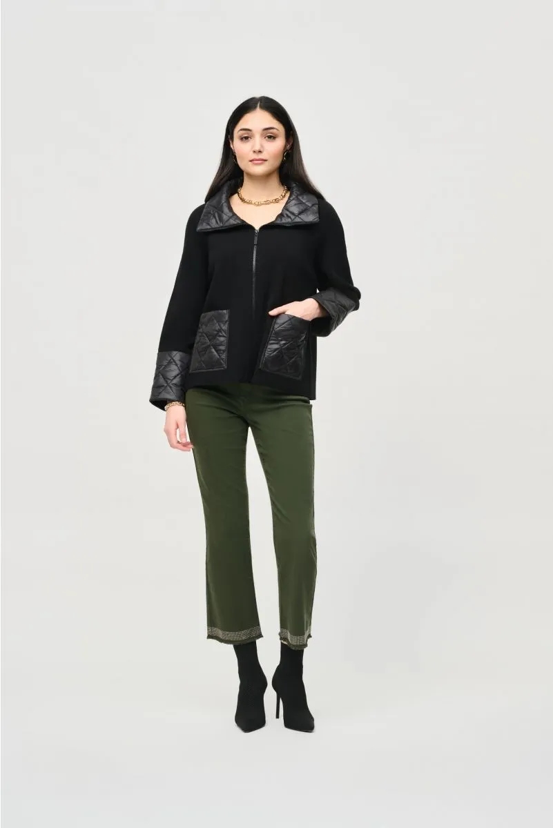 Joseph Ribkoff Black Quilted Zip Front Knit Jacket 243933