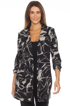 Joseph Ribkoff Black/Beige Abstract Open Front Longline Blazer Jacket 243316