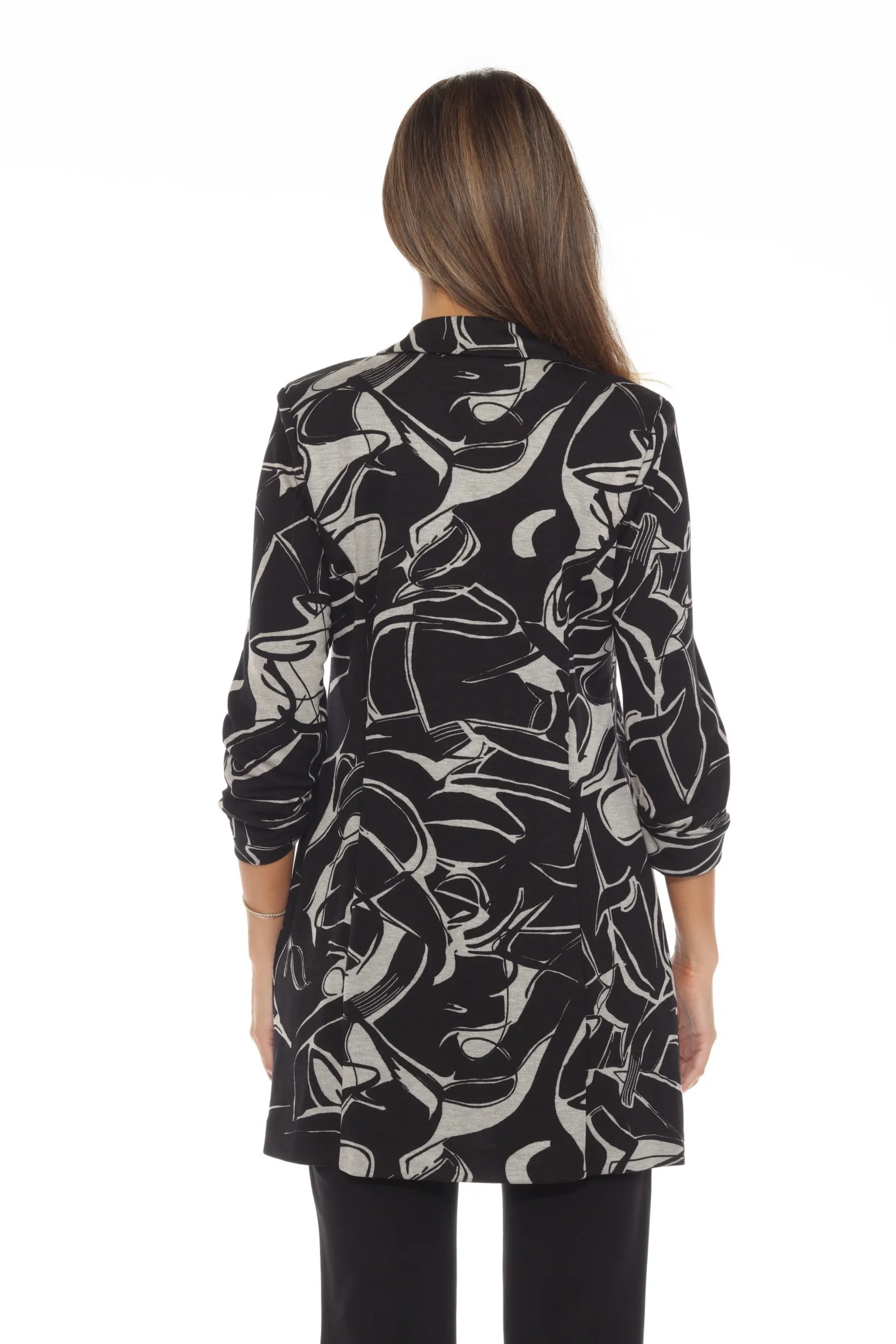 Joseph Ribkoff Black/Beige Abstract Open Front Longline Blazer Jacket 243316