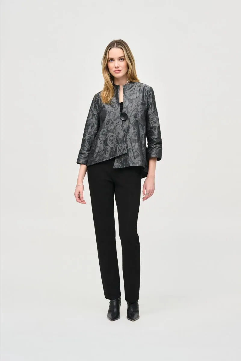 Joseph Ribkoff Black/Grey Floral Print Asymmetric Swing Jacket 243327