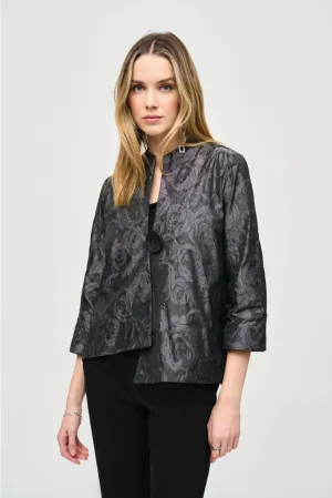 Joseph Ribkoff Black/Grey Floral Print Asymmetric Swing Jacket 243327