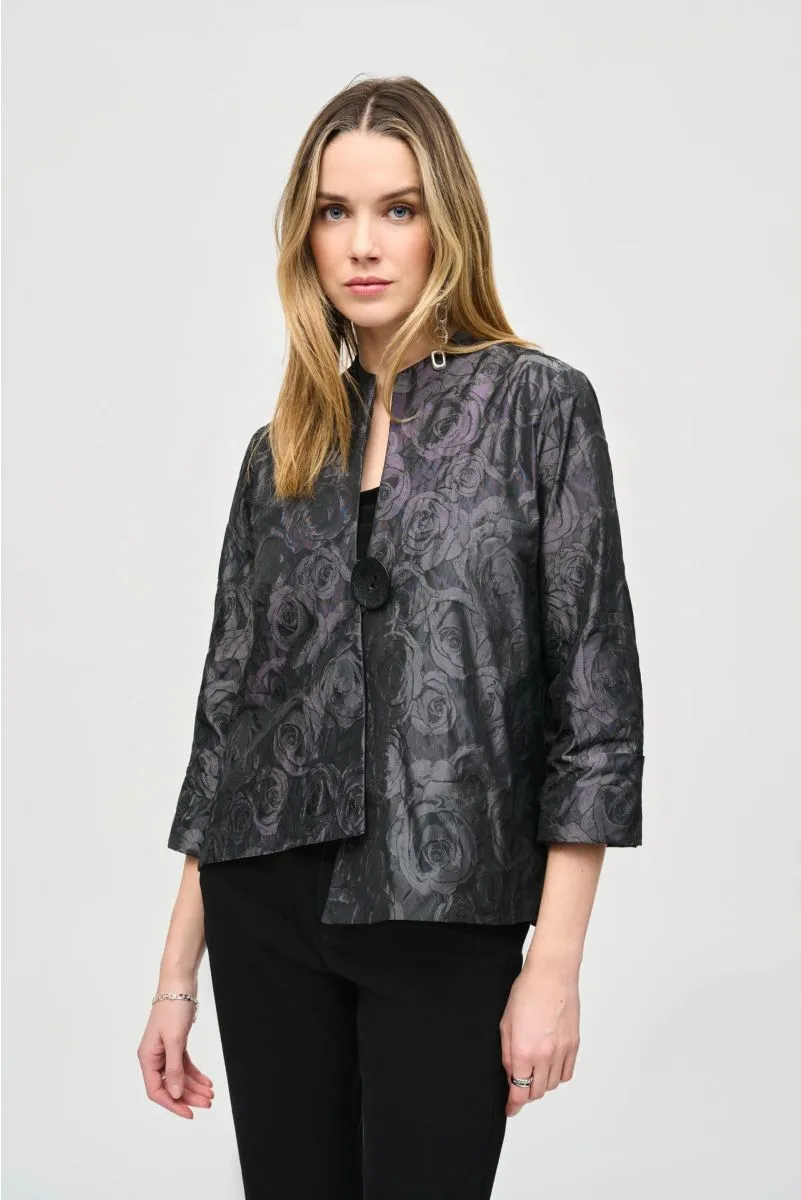 Joseph Ribkoff Black/Grey Floral Print Asymmetric Swing Jacket 243327