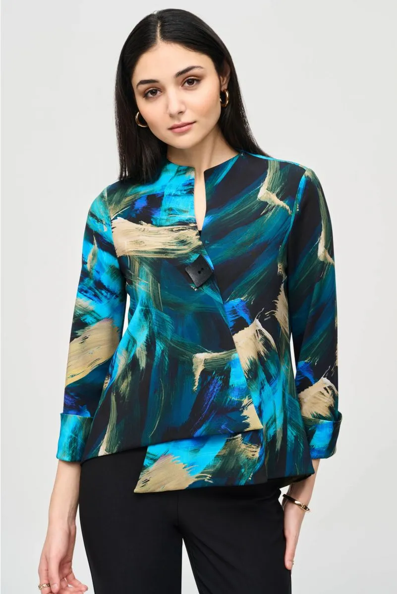 Joseph Ribkoff Black/Multi Abstract Print Asymmetric Swing Jacket 243328