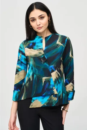 Joseph Ribkoff Black/Multi Abstract Print Asymmetric Swing Jacket 243328