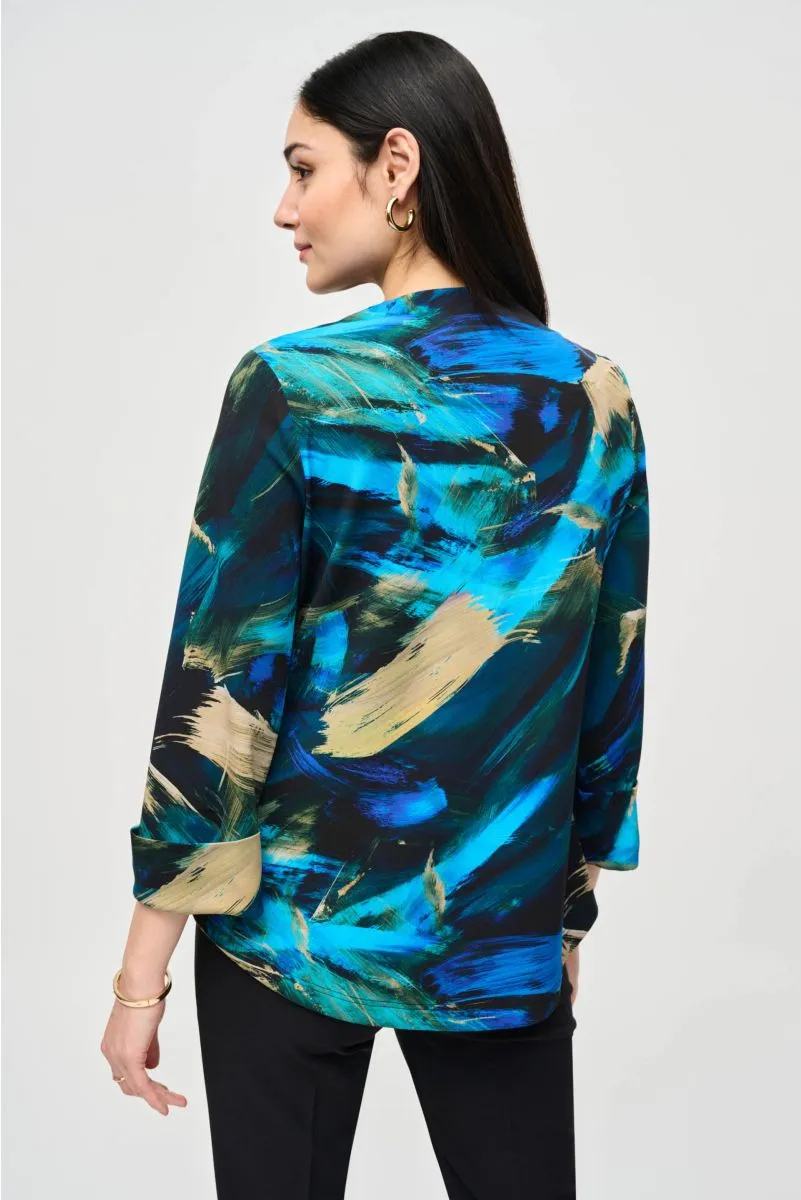 Joseph Ribkoff Black/Multi Abstract Print Asymmetric Swing Jacket 243328