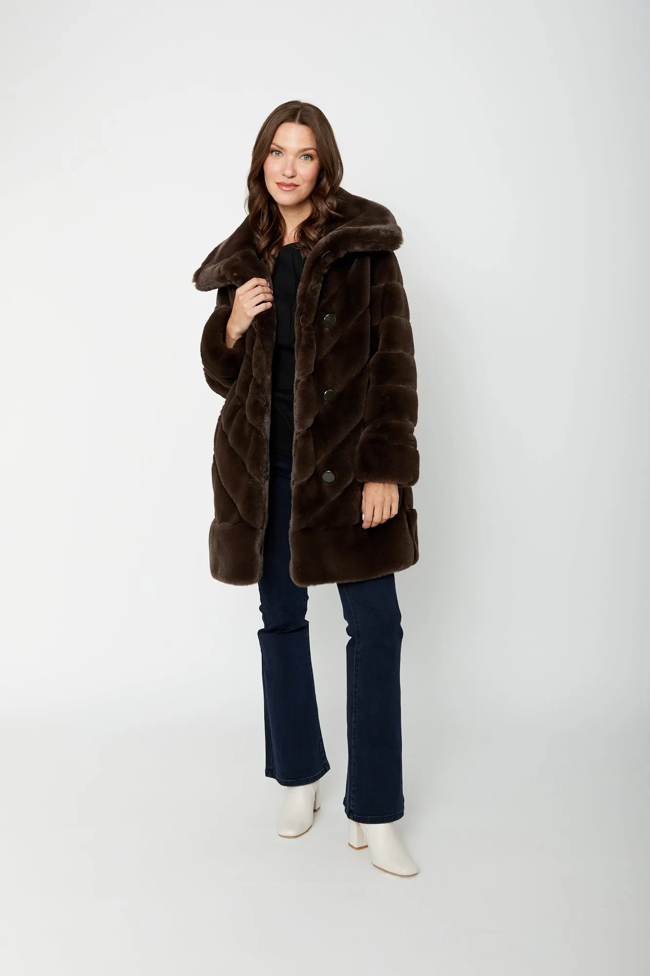 Joseph Ribkoff Reversible Faux Fur Metallic Coat 243904