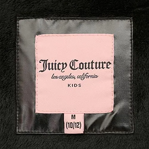 Juicy Couture Girls Puffer Jacket, Laminated Bubble Kids Coat with Fur Hoodie, Black, Medium