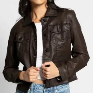Julia Coated Crop Jacket - Chocolate