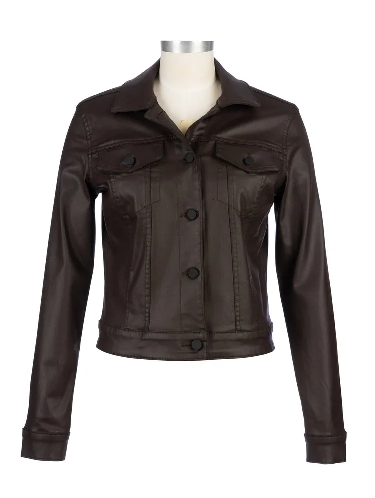 Julia Coated Crop Jacket - Chocolate