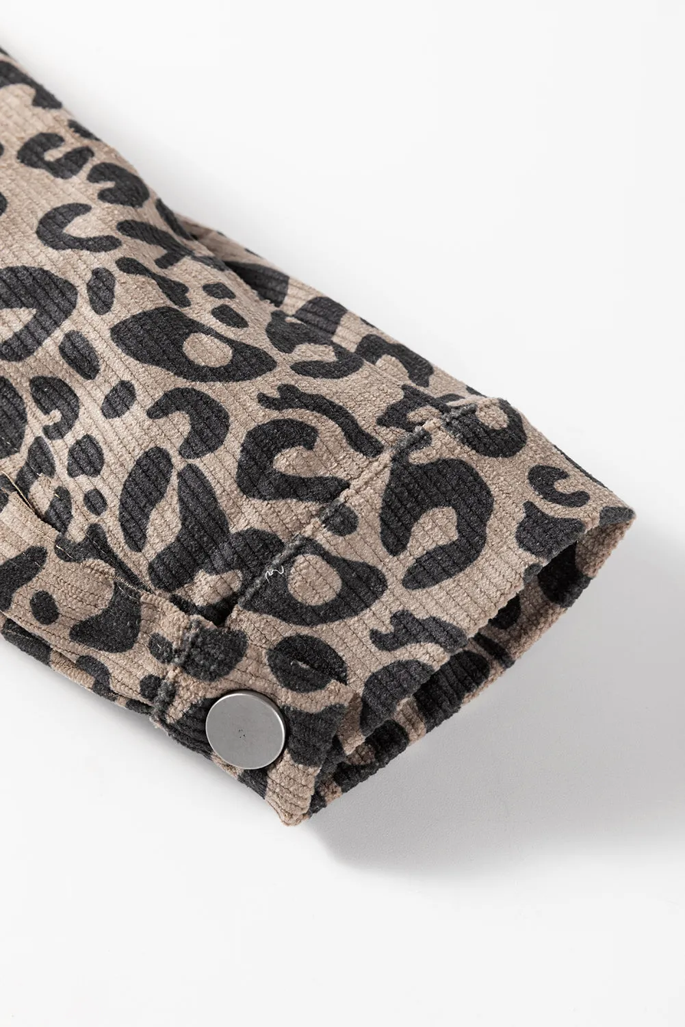 KaleaBoutique Leopard Print Corduroy Irregular Hem Buttoned Jacket