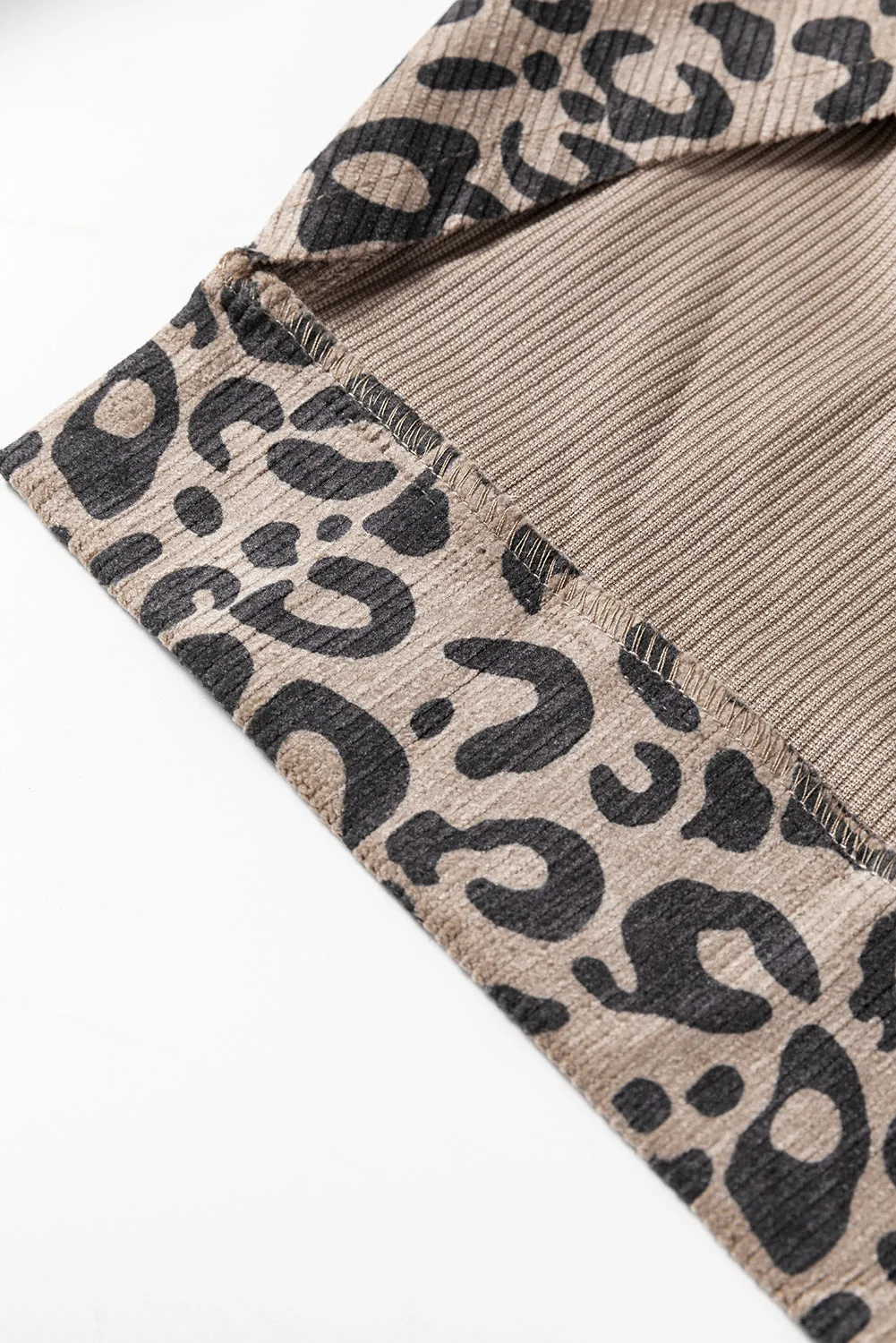 KaleaBoutique Leopard Print Corduroy Irregular Hem Buttoned Jacket