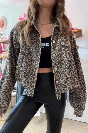 KaleaBoutique Leopard Print Corduroy Irregular Hem Buttoned Jacket