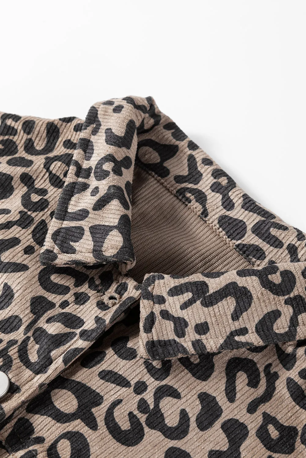 KaleaBoutique Leopard Print Corduroy Irregular Hem Buttoned Jacket