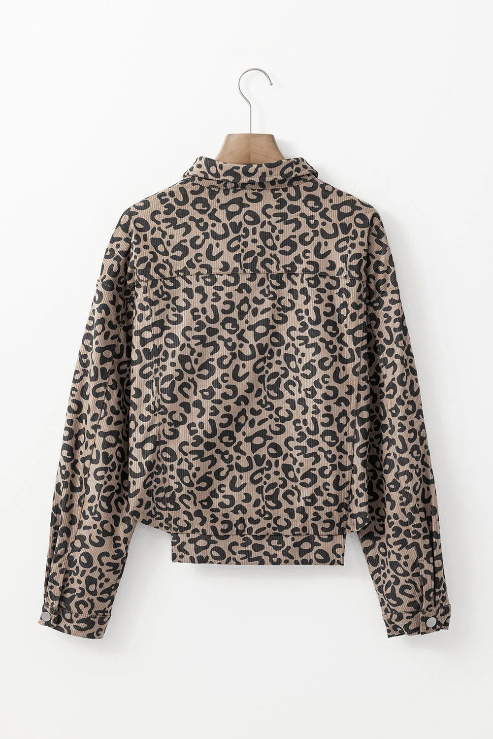 KaleaBoutique Leopard Print Corduroy Irregular Hem Buttoned Jacket