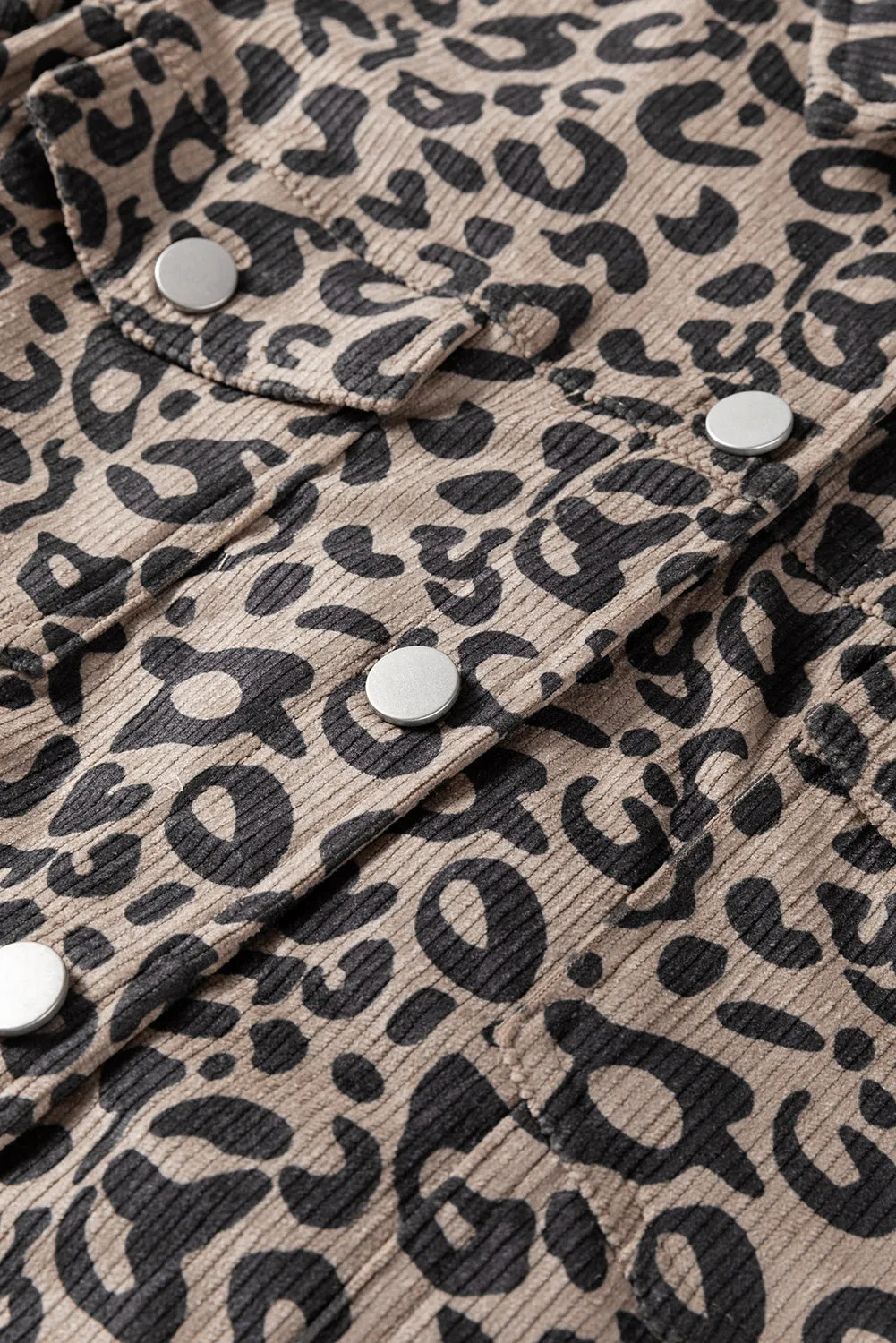 KaleaBoutique Leopard Print Corduroy Irregular Hem Buttoned Jacket