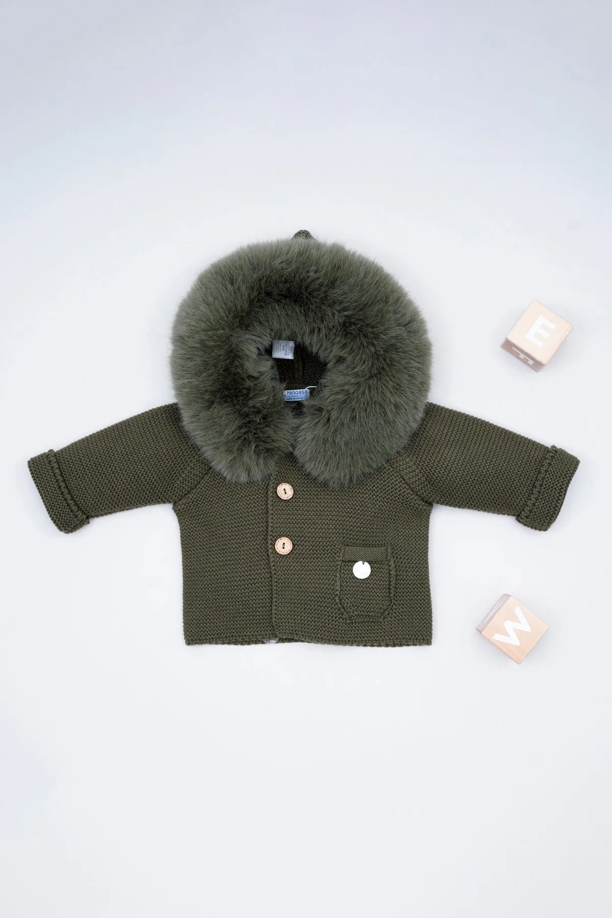 Khaki Green Faux Fur Knitted Jacket