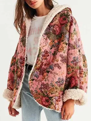 Leisure Batwing Long Sleeves Floral Printed Cardigan Hooded Coats