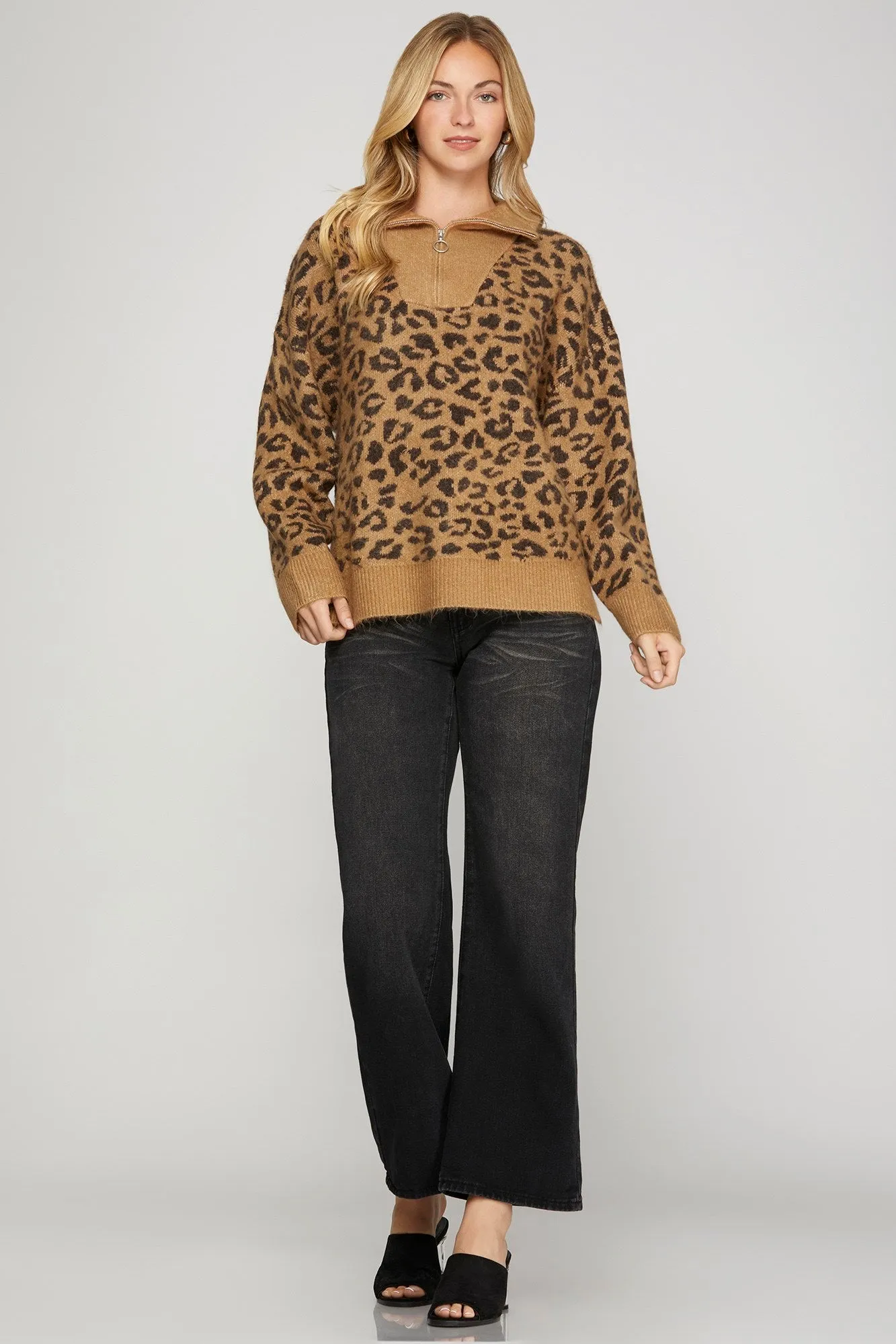 Leopard Half Zipped Sweater
