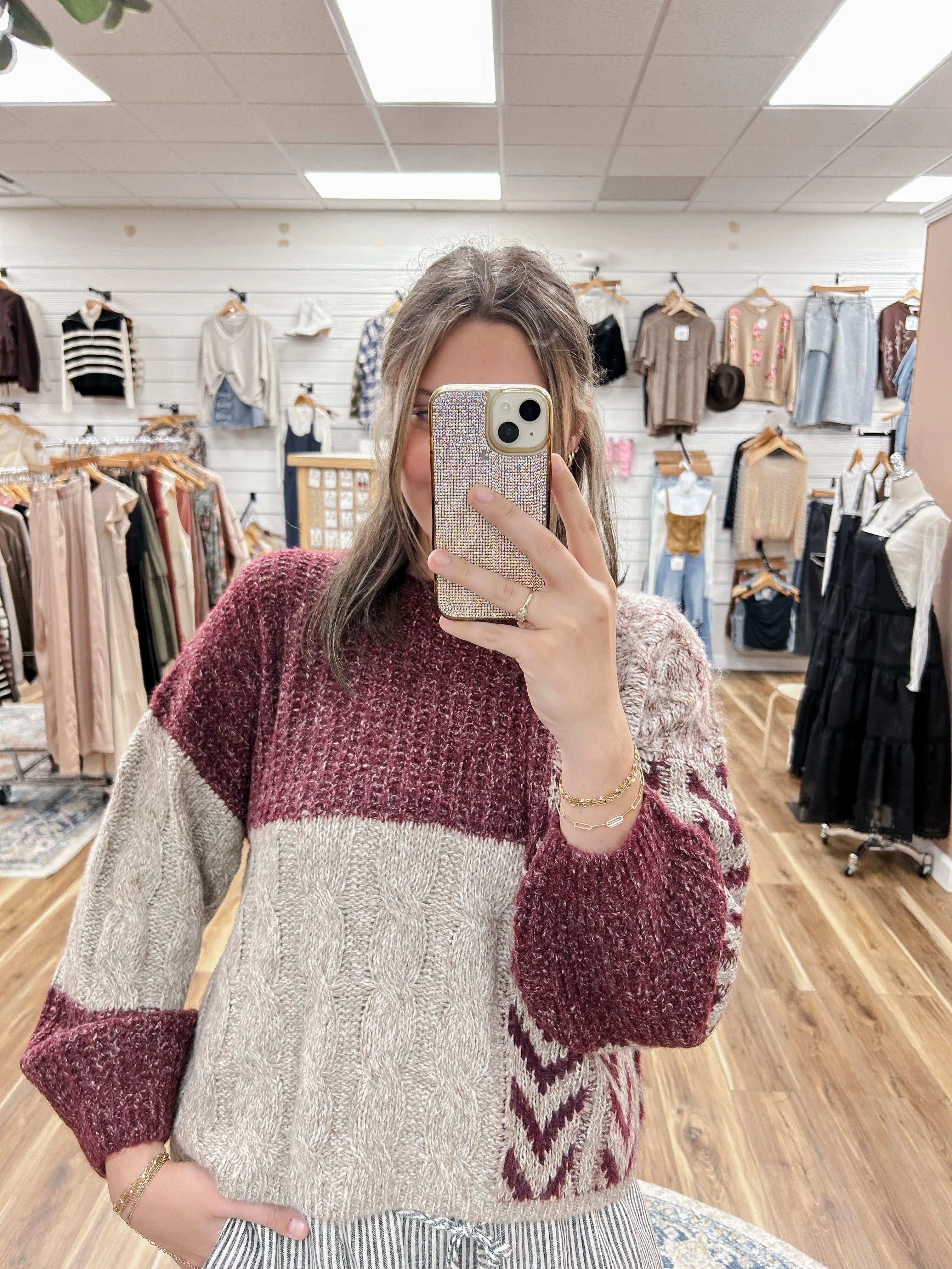 Lettie Wine Back Tie Sweater