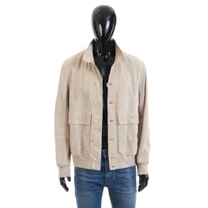 Light Beige Perforated Leather Jacket - Stand Up Collar