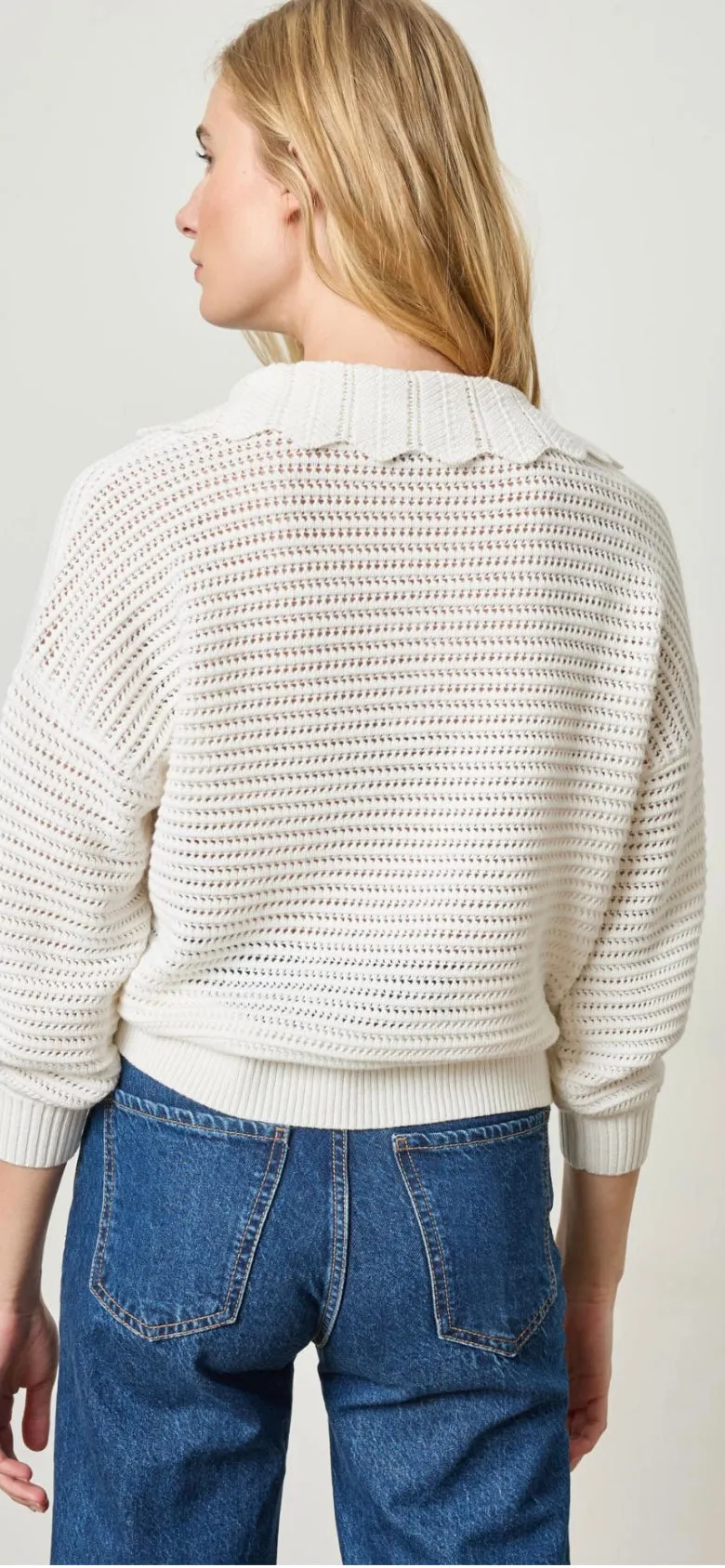LILLA P- Scalloped Collar Sweater White