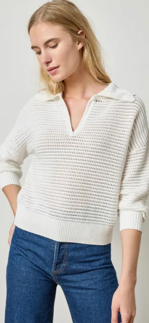 LILLA P- Scalloped Collar Sweater White