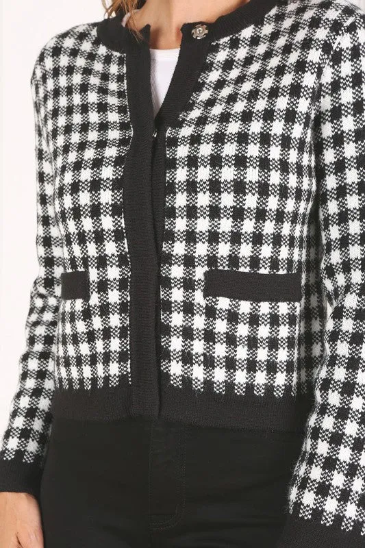 Lilou Black check knitted jacket