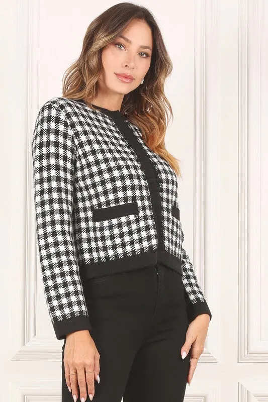 Lilou Black check knitted jacket