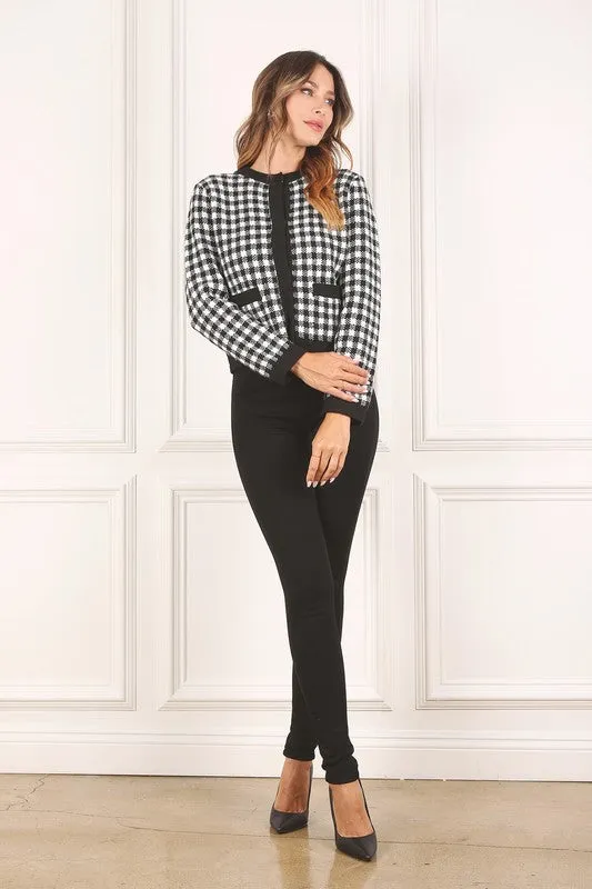 Lilou Black check knitted jacket