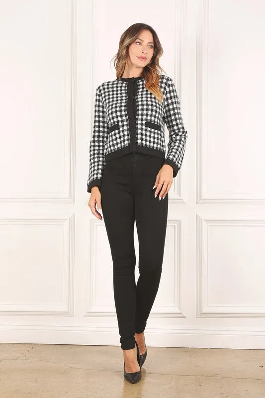 Lilou Black check knitted jacket