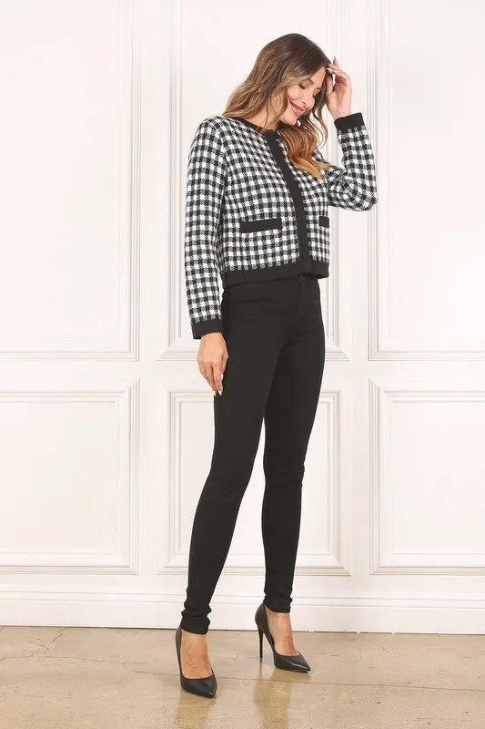 Lilou Black check knitted jacket