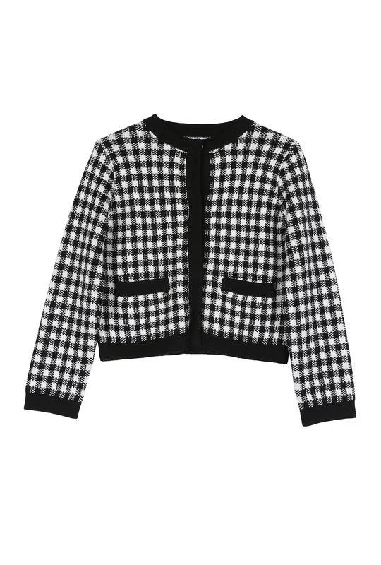 Lilou Black check knitted jacket