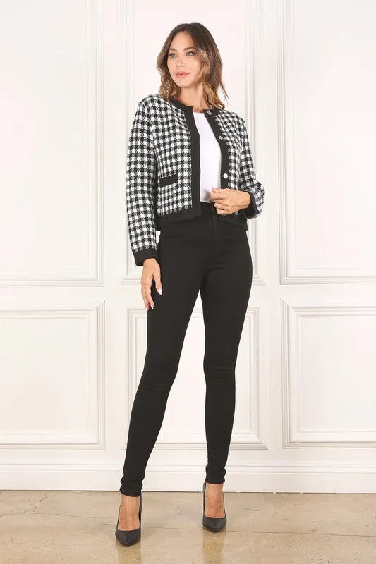 Lilou Black check knitted jacket