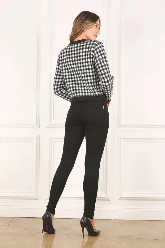 Lilou Black check knitted jacket