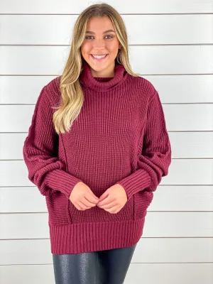 Long Cowl Neck Sweater - Burgundy