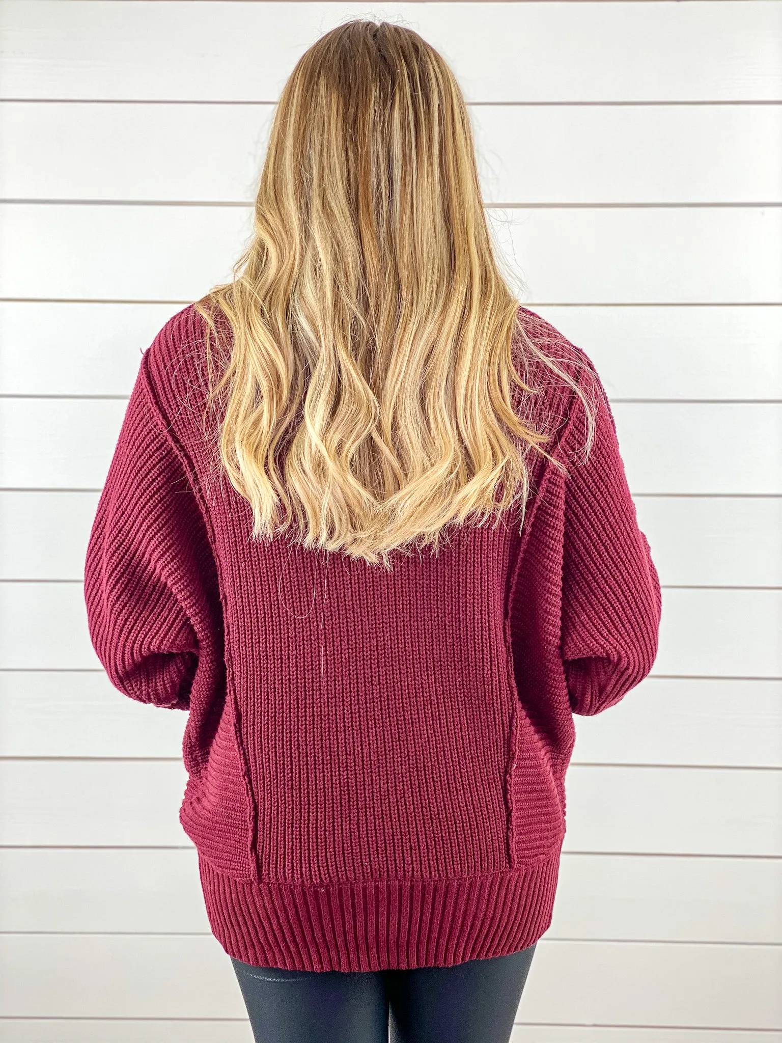 Long Cowl Neck Sweater - Burgundy