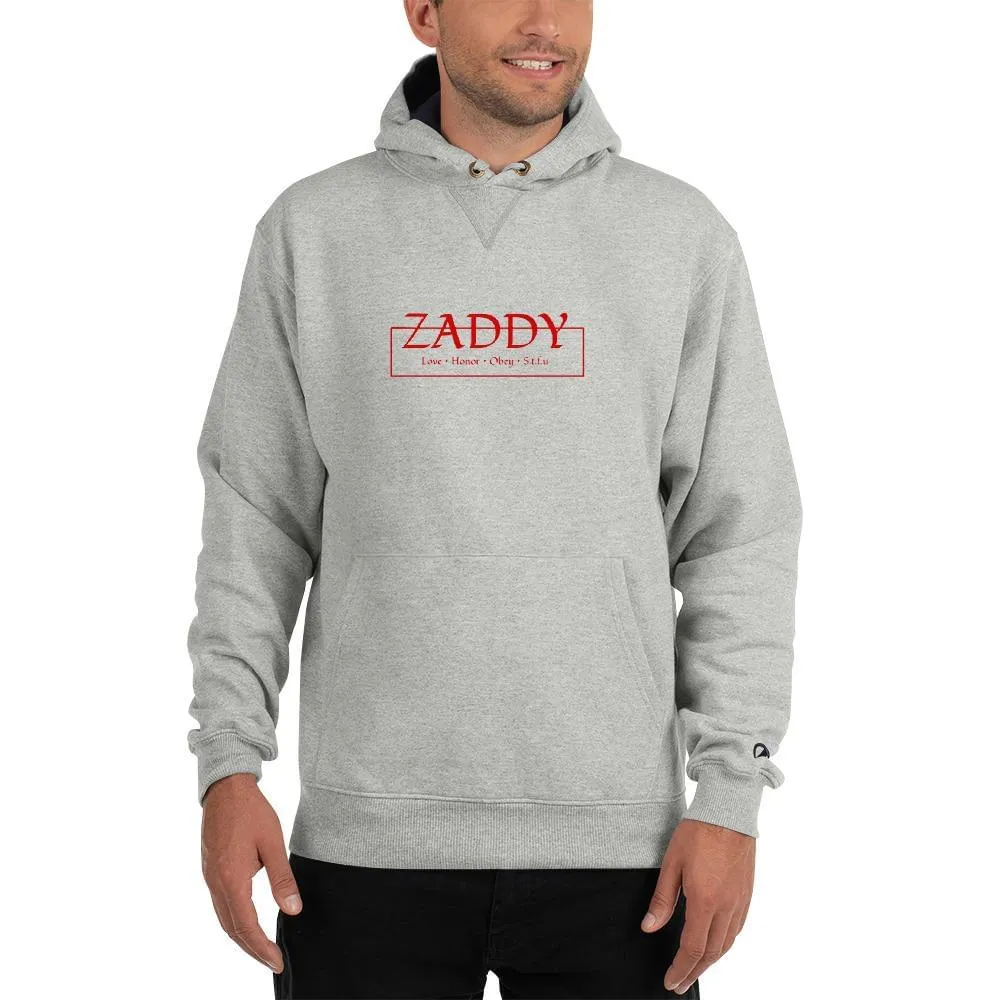 Love Honor Obey Zaddy Champion Hoodie - Red Lettering