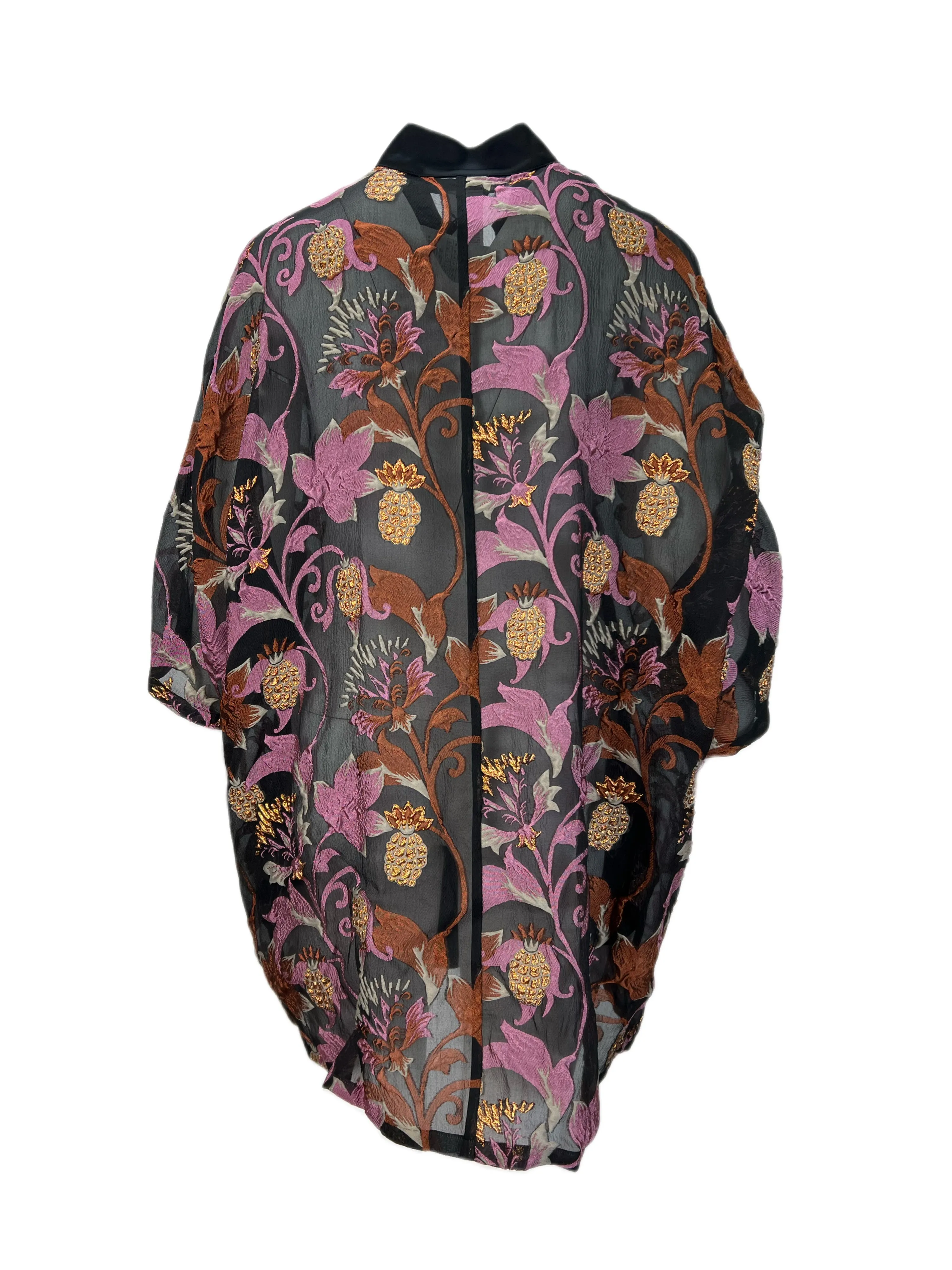 Marina Rinaldi Women's Nero Tisana Floral Printed Sheer Jacket NWT