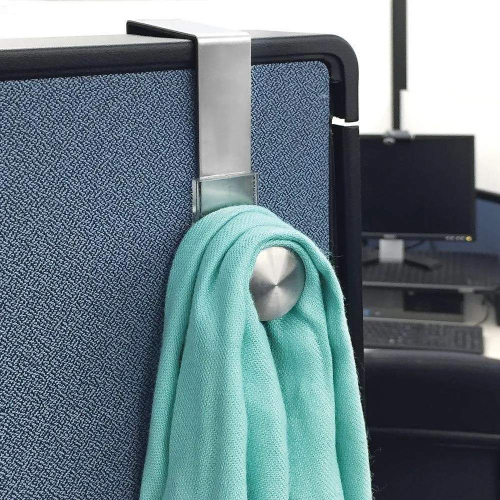 mDesign Modern Metal and Plastic Office Over The Cubicle Storage Organizer Hooks - Wall Panel Hangers for Hanging Accessories, Coats, Hats, Purses, Bags, Keychain - 8 Pack - Clear/Brushed