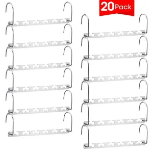 MeetU Space Saving Hangers Wonder Multifunctional Clothes Hangers Stainless Steel 6X2 Slots Magic Hanger Cascading Hanger Updated Hook Design Closet Organizer Hanger (Pack of 20)