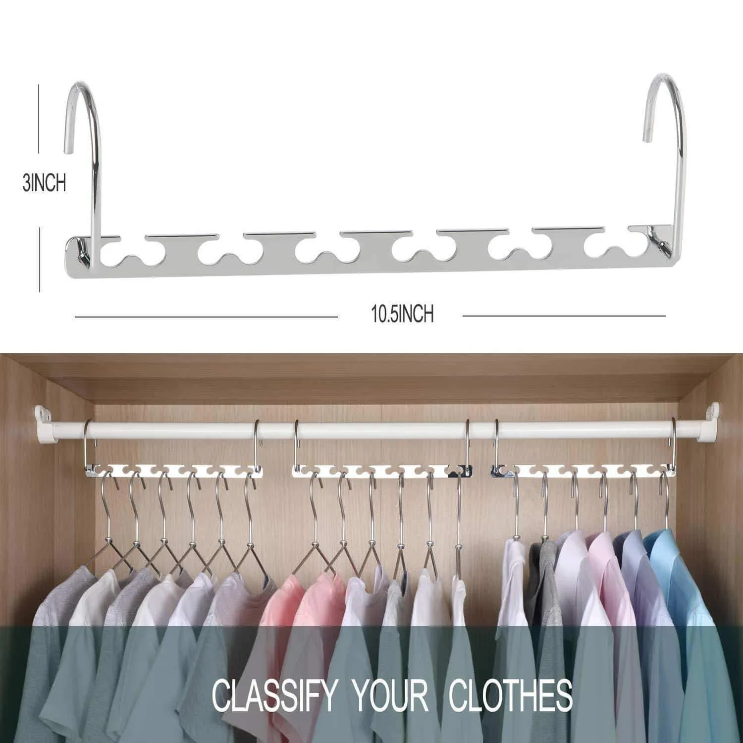 MeetU Space Saving Hangers Wonder Multifunctional Clothes Hangers Stainless Steel 6X2 Slots Magic Hanger Cascading Hanger Updated Hook Design Closet Organizer Hanger (Pack of 20)