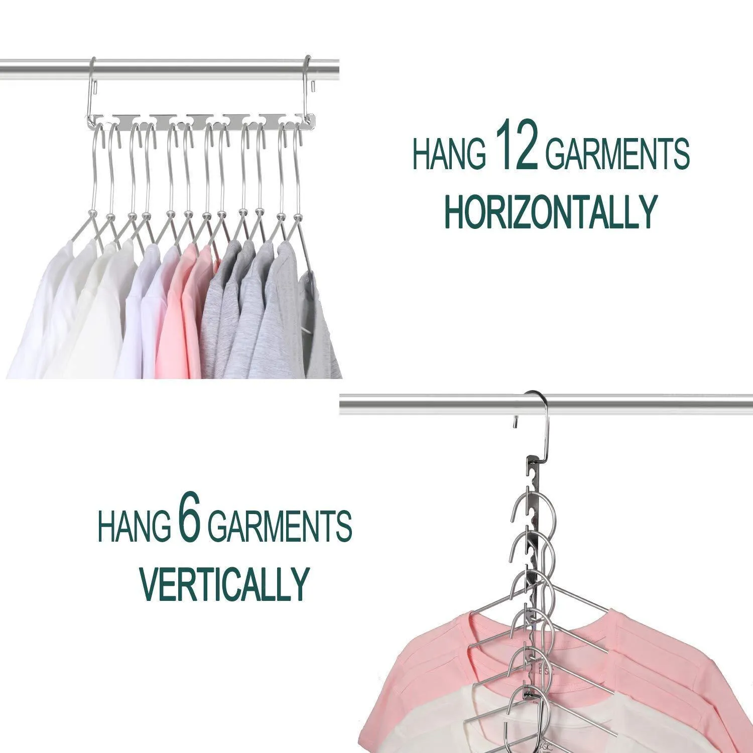 MeetU Space Saving Hangers Wonder Multifunctional Clothes Hangers Stainless Steel 6X2 Slots Magic Hanger Cascading Hanger Updated Hook Design Closet Organizer Hanger (Pack of 20)