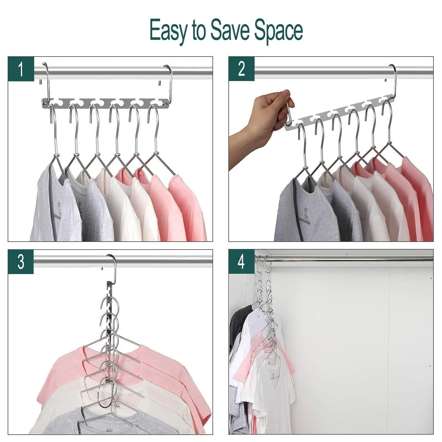 MeetU Space Saving Hangers Wonder Multifunctional Clothes Hangers Stainless Steel 6X2 Slots Magic Hanger Cascading Hanger Updated Hook Design Closet Organizer Hanger (Pack of 20)