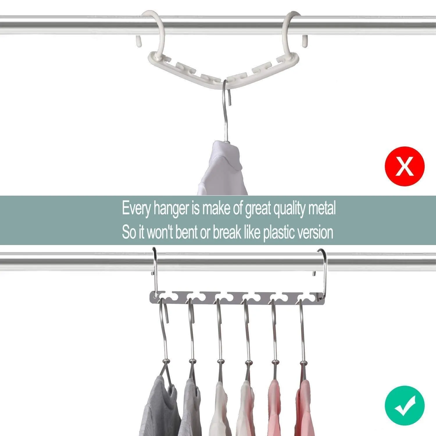 MeetU Space Saving Hangers Wonder Multifunctional Clothes Hangers Stainless Steel 6X2 Slots Magic Hanger Cascading Hanger Updated Hook Design Closet Organizer Hanger (Pack of 20)